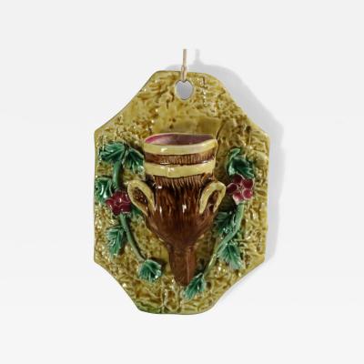 Majolica Fox Head Wall Pocket