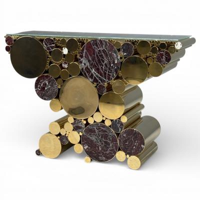 Malabar Polished Brass Marble Wanderlust Console Portugal 21st c 