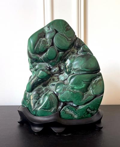 Malachite Rock on Display Stand Chinese Scholar Stone