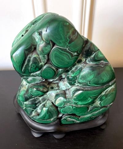 Malachite Rock on Display Stand Chinese Scholar Stone