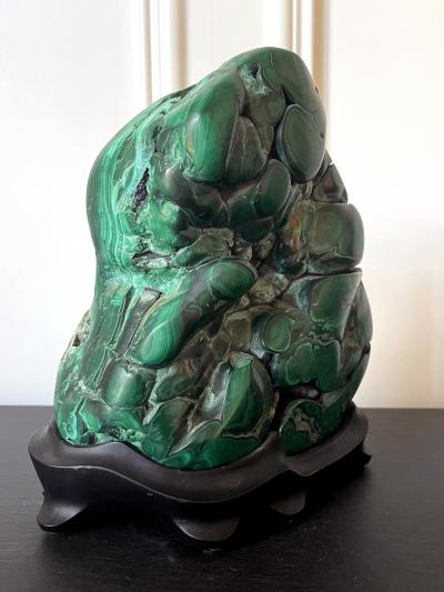 Malachite Rock on Display Stand Chinese Scholar Stone