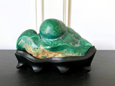 Malachite Rock on Display Stand as a Chinese Scholar Stone