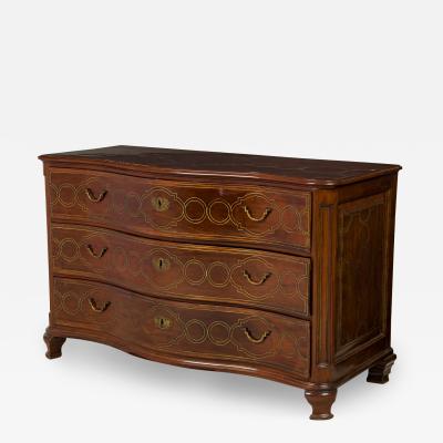 Maltese Continental Rosewood and Brass Inlaid Serpentine Commode