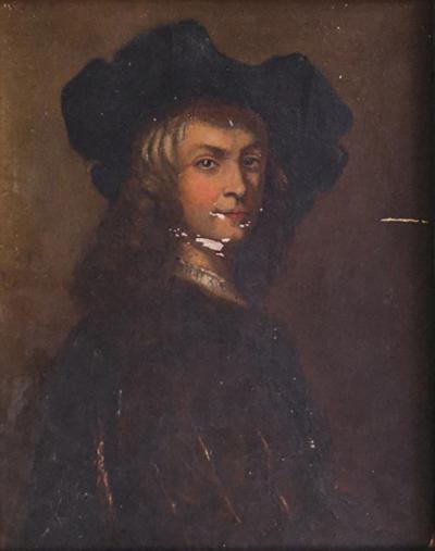 Man in Hat Dutch School 18th Century Oil on Board