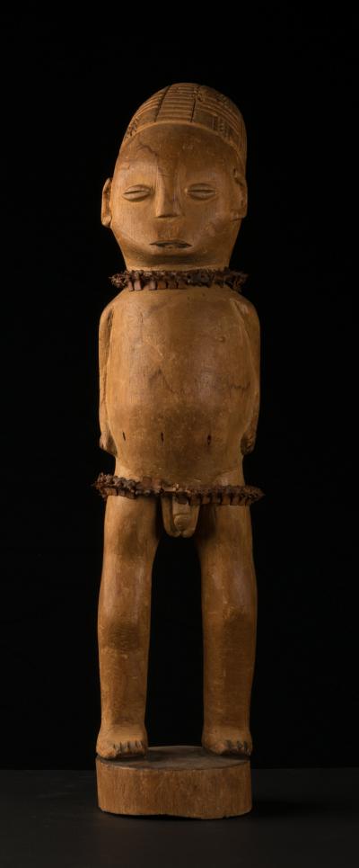 Mangbetu People DRC Very Early Male Statue with Snake Vertebrae Belt
