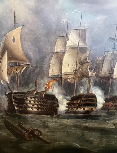 Manner of Sir George Chambers The Battle of Trafalgar oil on canvas 