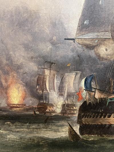 Manner of Sir George Chambers The Battle of Trafalgar oil on canvas 