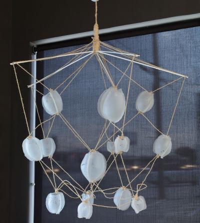 Manolito Manolito Manolito Manolito Ouef de Selenite Custom Blown Glass and Rope Chandelier