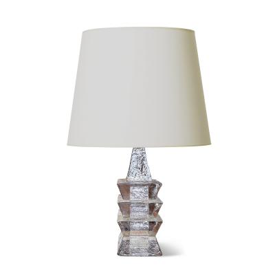 Mantorp Glasbruk Pair of Totemic Textured Crystal Table Lamps by Mantorp Glasbruk