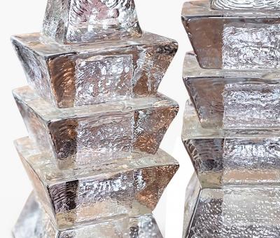 Mantorp Glasbruk Pair of Totemic Textured Crystal Table Lamps by Mantorp Glasbruk