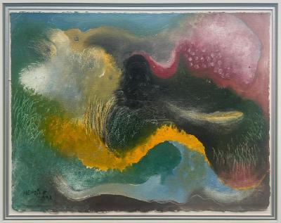 Manuel Mendive Vintage Mixed Media Abstract Painting by Manuel Mendive Signed Dated 92