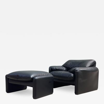 Maralunga Leather Lounge Chair w Ottoman by Vico Magistretti for Cassina Italy