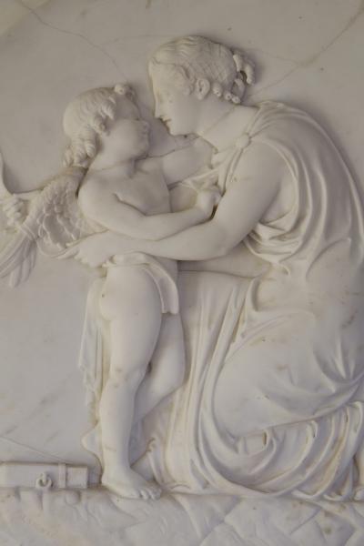 Marble Bas Relief Roundel of Venus Binding Cupid s Wings Signed I STRACK 