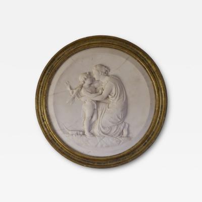 Marble Bas Relief Roundel of Venus Binding Cupid s Wings Signed I STRACK 