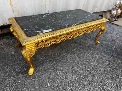 Marble Top Giltwood Queen Anne Style Coffee Table
