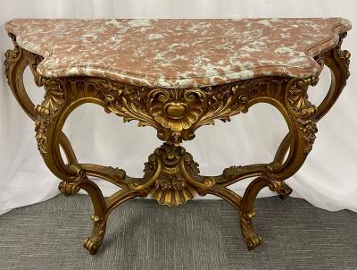 Marble Top Louis XV Style Console Table by Jansen Exquisite Carved Details 1920s