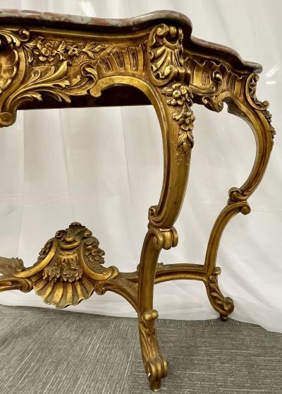 Marble Top Louis XV Style Console Table by Jansen Exquisite Carved Details 1920s