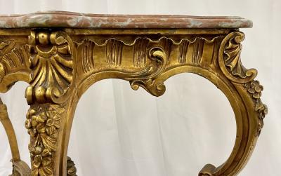 Marble Top Louis XV Style Console Table by Jansen Exquisite Carved Details 1920s
