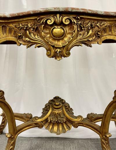 Marble Top Louis XV Style Console Table by Jansen Exquisite Carved Details 1920s