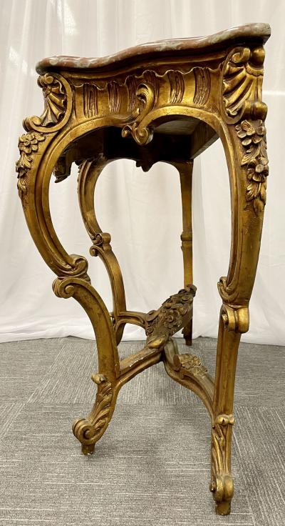 Marble Top Louis XV Style Console Table by Jansen Exquisite Carved Details 1920s