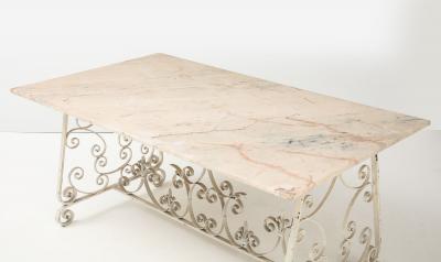 Marble Top Scroll Work Metal Base Dining Table England Mid 20th C 