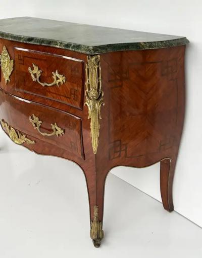 Marble Top Three Drawer Commode with Marquetry and Gilt Bronze Mounts 20th C