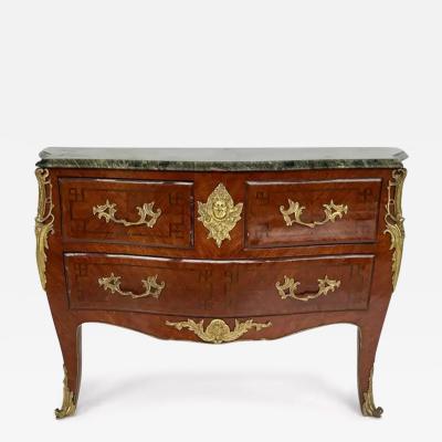 Marble Top Three Drawer Commode with Marquetry and Gilt Bronze Mounts 20th C