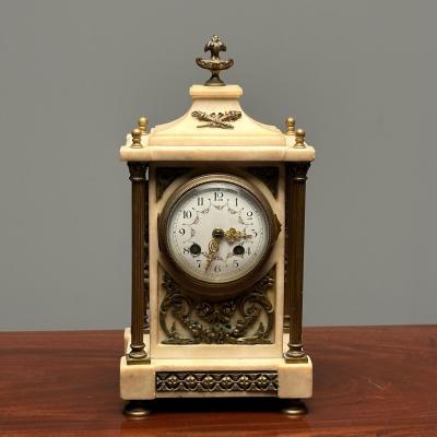 Marble and Bronze French Mantle Bracket or Table Clock France Signed