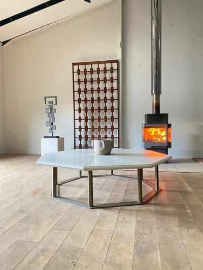 Marble and Steel Octagonal Low Table