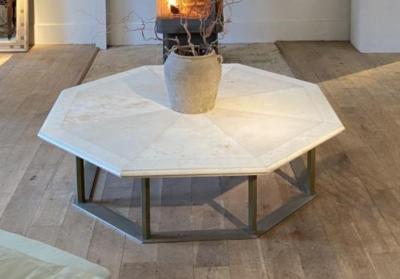 Marble and Steel Octagonal Low Table