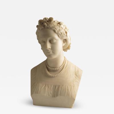 Marble bust of a young lady as Flora by John Adams Acton