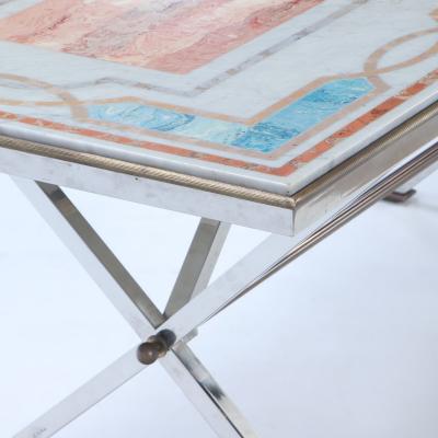 Marble top table on chrome base Signed Jean Charles for Maison Charles C 1970