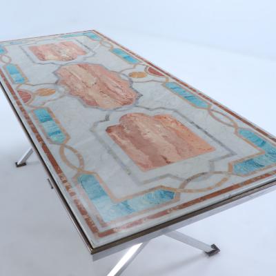 Marble top table on chrome base Signed Jean Charles for Maison Charles C 1970