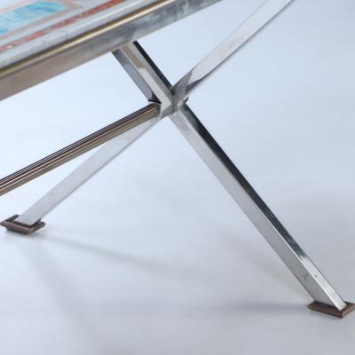 Marble top table on chrome base Signed Jean Charles for Maison Charles C 1970