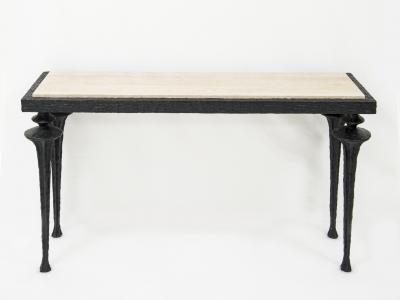 Marc Bankowsky Console in bronze and travertine by Marc Bankowsky