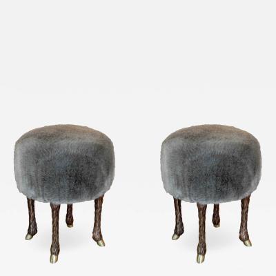 Marc Bankowsky Stool goat leg by Marc Bankowsky in patinated bronze and velvet mohair