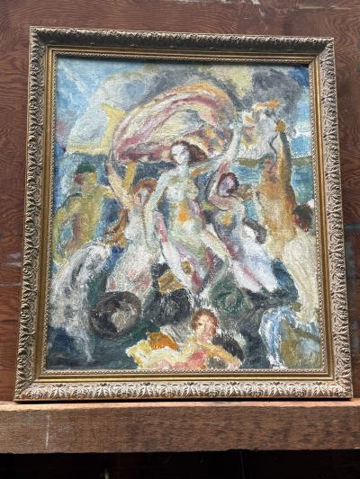 Marc Chagall ABSTRACT ALLEGORIAL NUDE LANDSCAPE PAINTING IN THE MANNER OF MARC CHAGALL