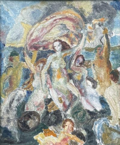 Marc Chagall ABSTRACT ALLEGORIAL NUDE LANDSCAPE PAINTING IN THE MANNER OF MARC CHAGALL