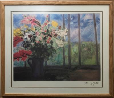 Marc Chagall Marc Chagall Lithograph Bouquet de fleurs devant une fenetre ouverte Signed