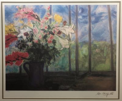 Marc Chagall Marc Chagall Lithograph Bouquet de fleurs devant une fenetre ouverte Signed