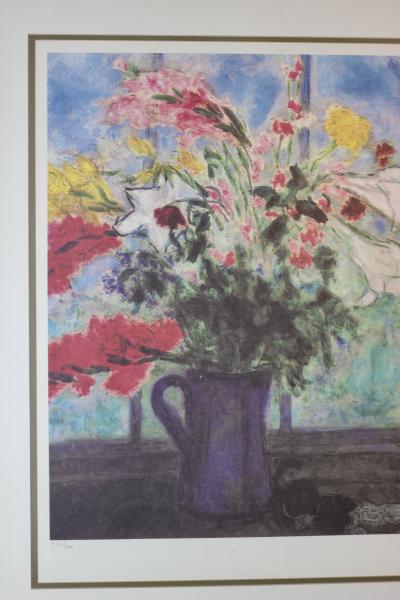 Marc Chagall Marc Chagall Lithograph Bouquet de fleurs devant une fenetre ouverte Signed