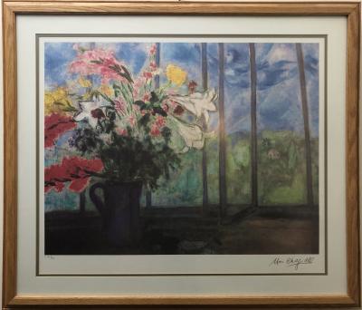 Marc Chagall Marc Chagall Lithograph Bouquet de fleurs devant une fenetre ouverte Signed