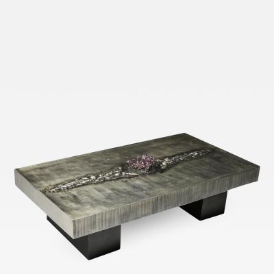 Marc D Haenens Aluminum Etched Coffee Table with Amethyst Inlay by Marc DHaenens 1970s