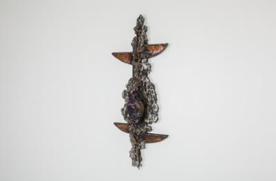 Marc D Haenens Brutalist Wall Sculpture with Amethyst Inlay by Marc D haenens 1970s