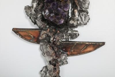 Marc D Haenens Brutalist Wall Sculpture with Amethyst Inlay by Marc D haenens 1970s