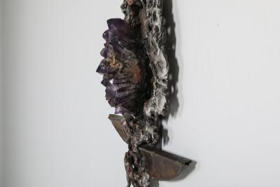 Marc D Haenens Brutalist Wall Sculpture with Amethyst Inlay by Marc D haenens 1970s