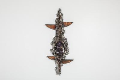 Marc D Haenens Brutalist Wall Sculpture with Amethyst Inlay by Marc D haenens 1970s