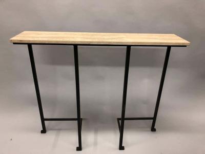 Marc Du Plantier 2 French Mid Century Modern Wrought Iron Stone Consoles Attr Marc Duplantier