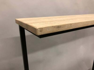 Marc Du Plantier 2 French Mid Century Modern Wrought Iron Stone Consoles Attr Marc Duplantier
