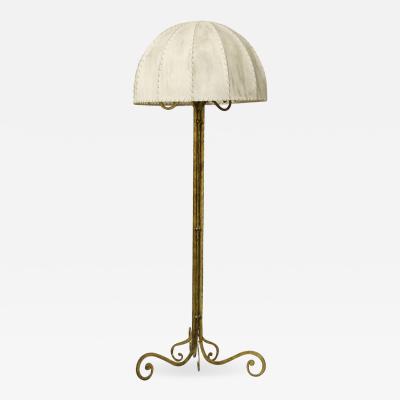 Marc Du Plantier Floor Lamp Midcentury by Marc du Plantier in Brass and Parchment 1950s